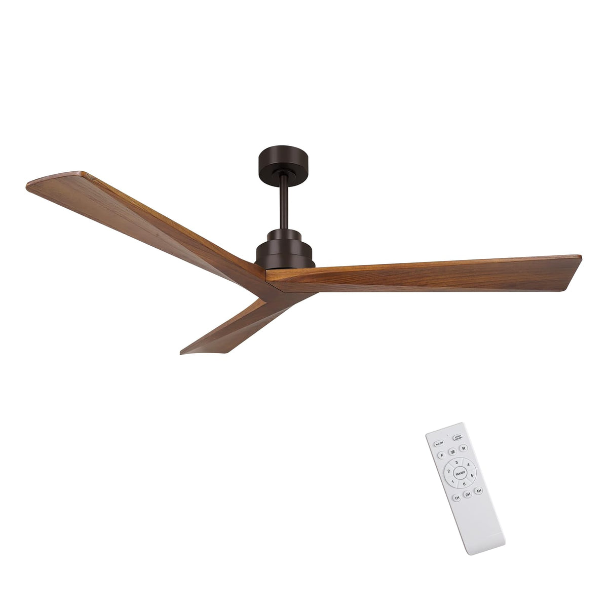 52" Wood Ceiling Fan NO Light - 3 Blades, Reversible DC Motor