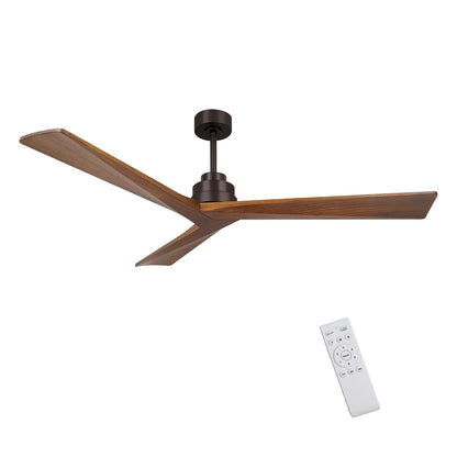52" Wood Ceiling Fan NO Light - 3 Blades, Reversible DC Motor