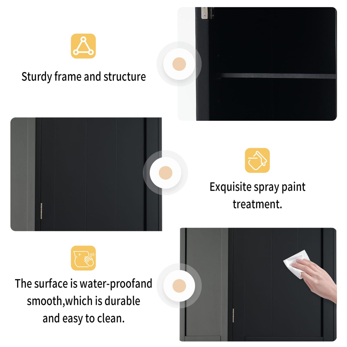 2-Drawer Bathroom Storage Cabinet with Glass Doors - Black