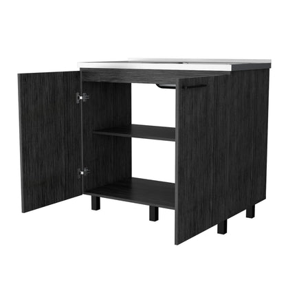 Modern Gray Particle Board Kitchen Sink Cabinet with Interior Storage