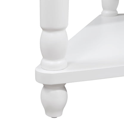 33.8" Small Triangle Corner Table - Milk White Rubber Wood for Living Room