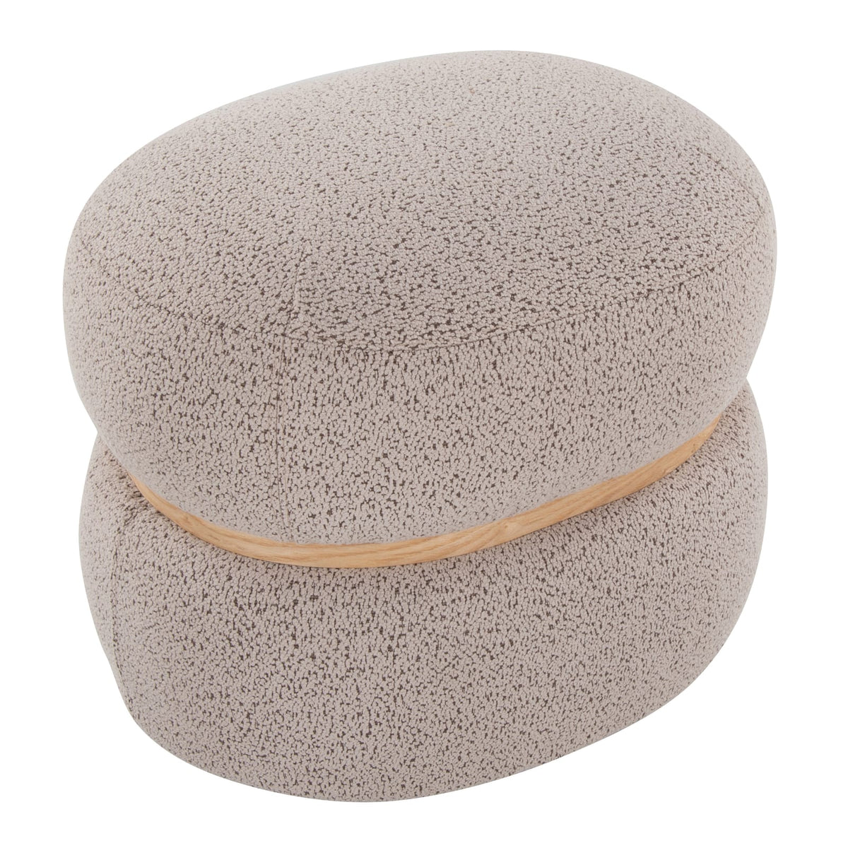 Beige Boucl Ottoman with Natural Wood Accent for Living Room