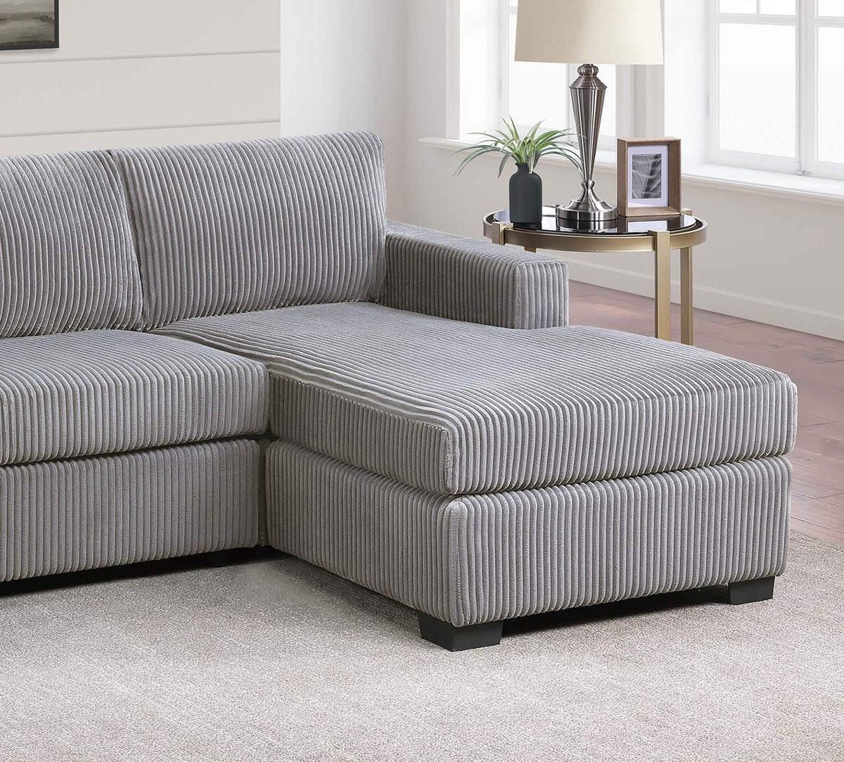 Light Gray 3 Seat Corduroy Sectional Sofa