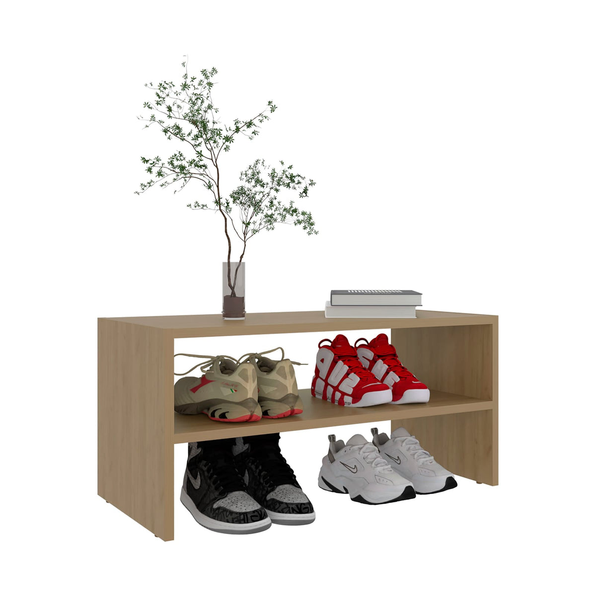 Beige Shoe Storage Rack - 2 Shelves, Bedroom Display for Living Room