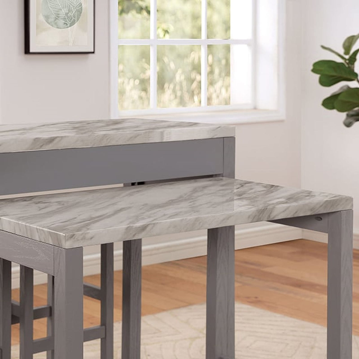 Gray Rectangular Dining Table with 2 Chairs
