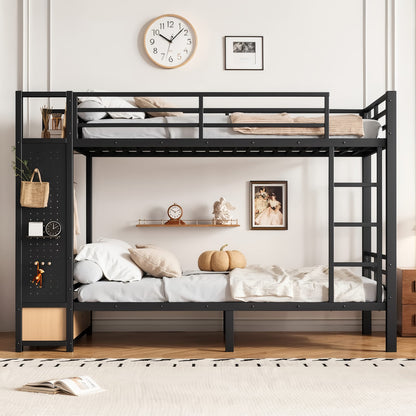 Black Metal Bunk Bed with Storage for Twin XL Room for Bedroom