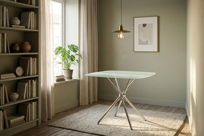 Chrome Square Glass Dining Table for Modern Kitchen and Dining Rooms