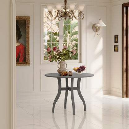 Oak Gray Round Dining Table 39.4" Traditional Solid Wood Legs, Timeless Elegance,