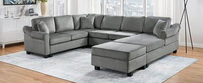 Dark Gray Chenille 6 Seat Sectional Sofa with Storage Ottoman