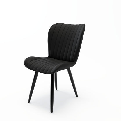 Black PU Leather Dining Chairs - 4 Modern Chairs with Metal Legs