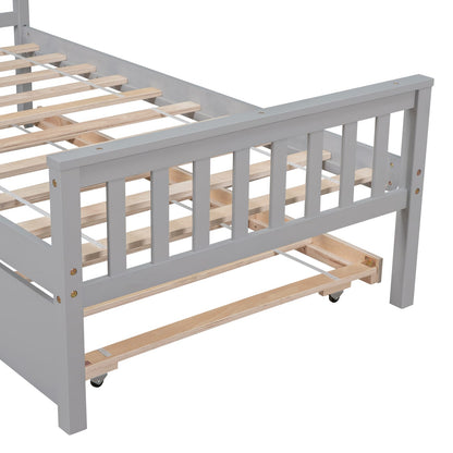 Twin Pine Bed with Trundle for Guest Storage and Extra Sleeping for Bedroom