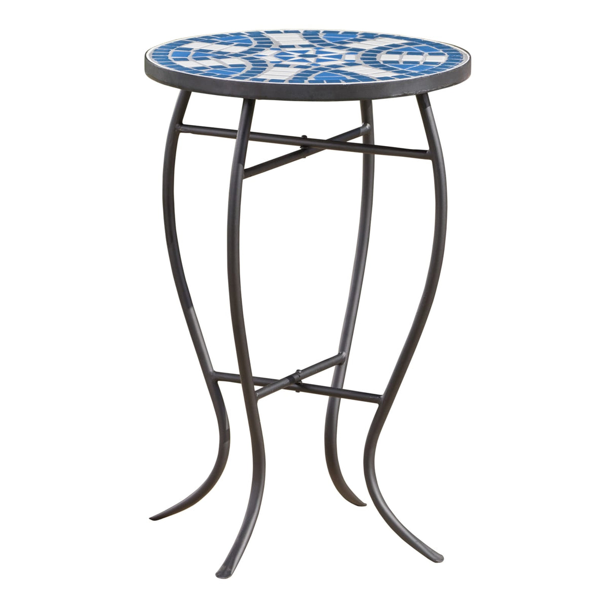White Blue Ceramic Tile Outdoor Side Table