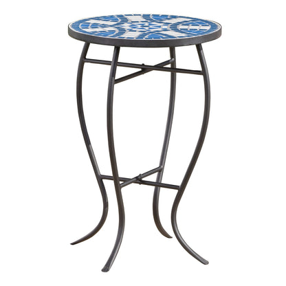 White Blue Ceramic Tile Outdoor Side Table