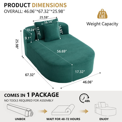 Green Corduroy Sofa Bed - 67.5" Twin Size Sleeper
