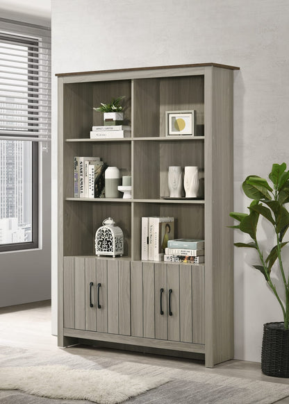Gray Oak Bookcase with Cabinet Doors -