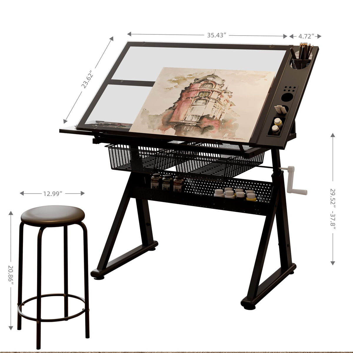 Adjustable Height Drafting Table with Storage