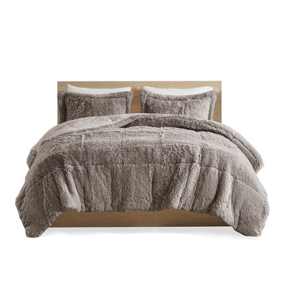 King Size Grey Polyester Shaggy Comforter Set
