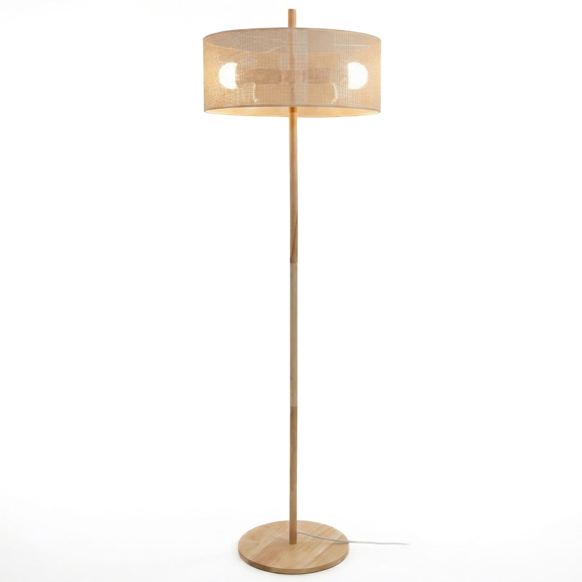Brown Wood Floor Lamp - Drum Shade Table Lamp for Bedroom Living Room
