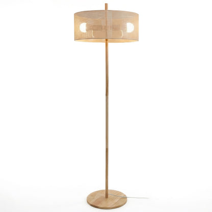 Brown Wood Floor Lamp - Drum Shade Table Lamp for Bedroom Living Room