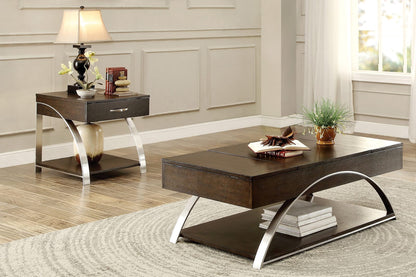 Espresso Wood & Stainless Steel End Table - 21" x 26" Primary Living Space