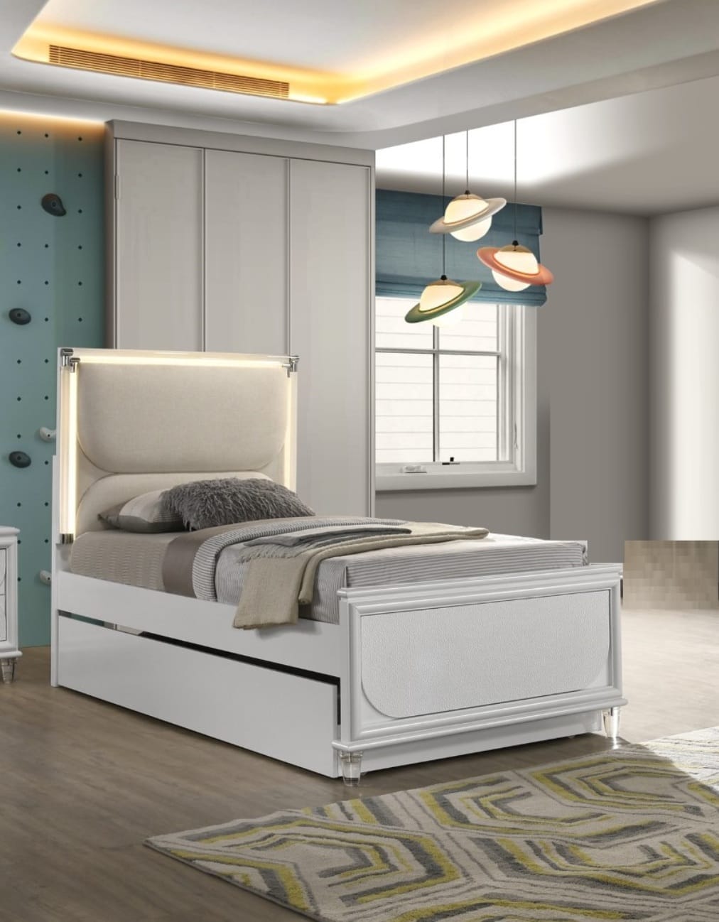 Contemporary Glam White Full Size Bed - LED Lighted Headboard