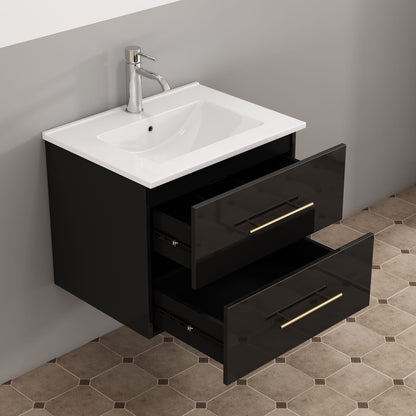 24-Inch Wall Mounted Bathroom Vanity with Sink Combo - Black MDF