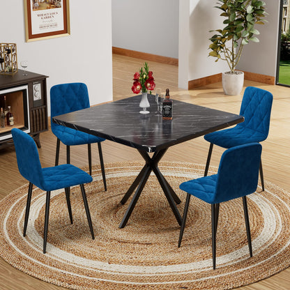 Square Dining Table - Black MDF Iron, 4-6 Person for Dining Room