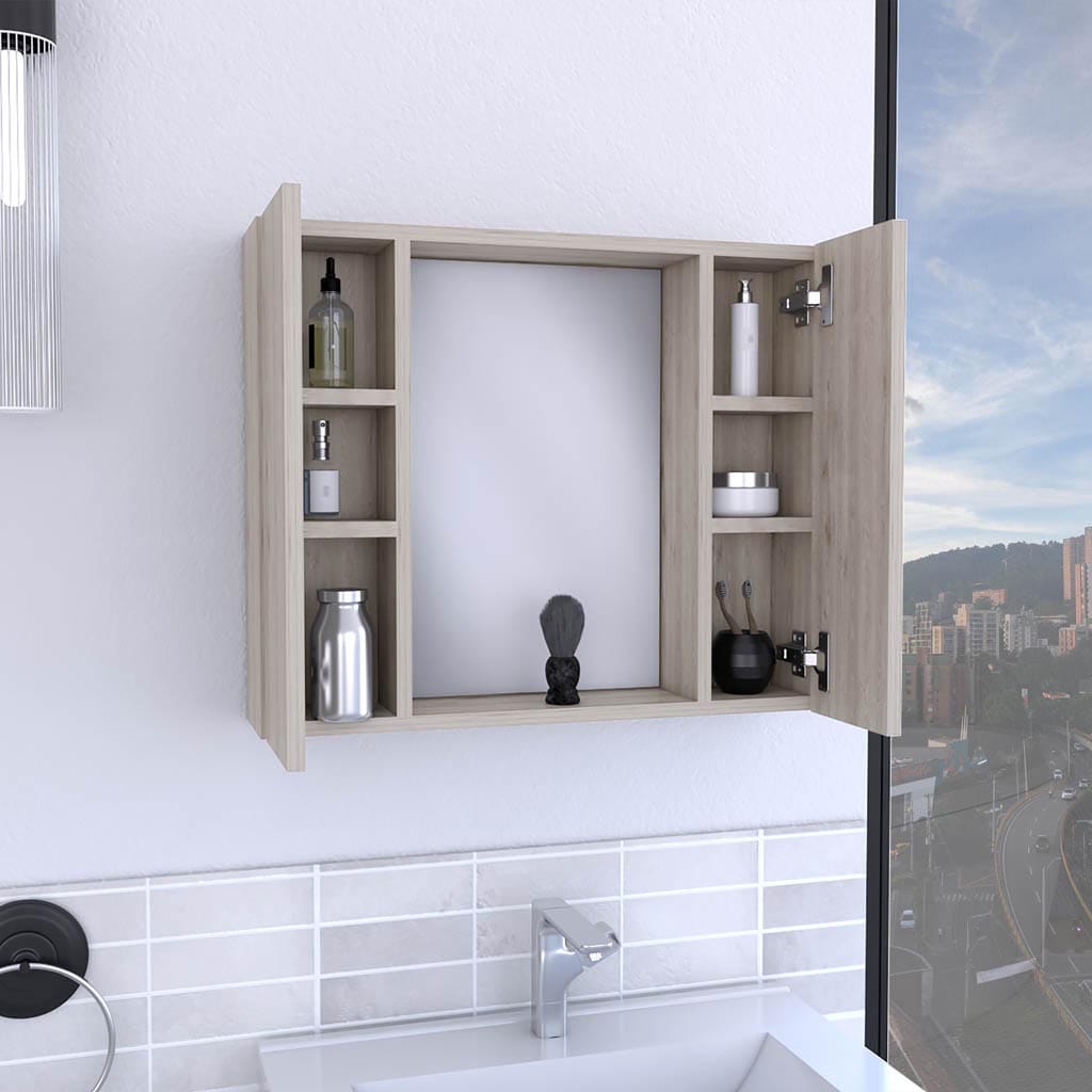 Light Gray Bathroom Storage Cabinet with Mirror