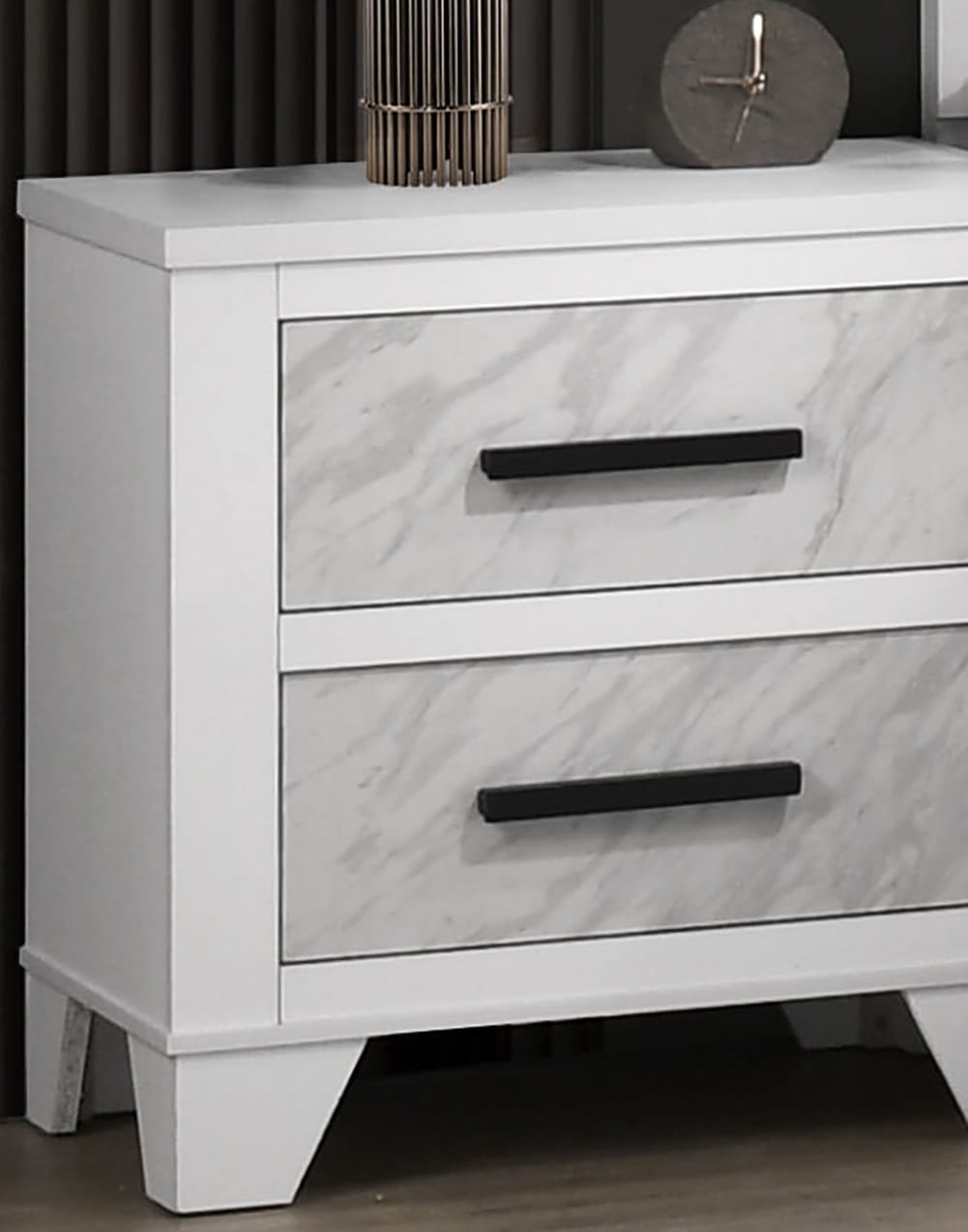 White Bedside Cabinet - 2 Drawers Contemporary Nightstand for Bedroom