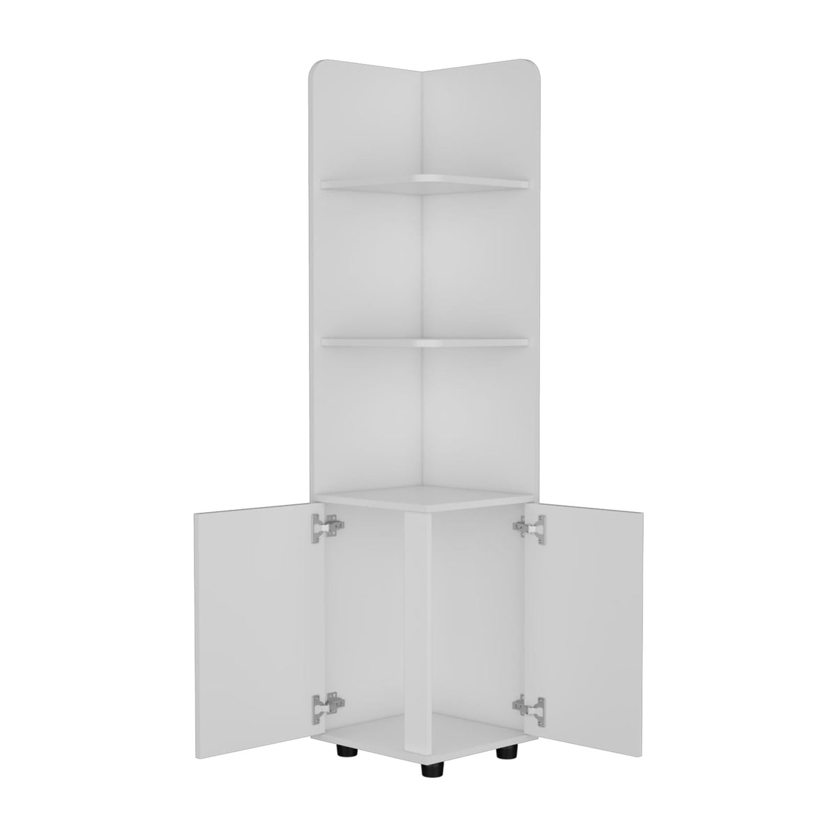 White Particle Board Corner Bathroom Cabinet with Shelves and Doors for Living Room