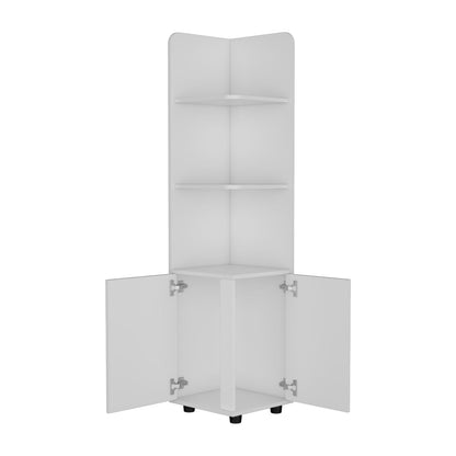 White Particle Board Corner Bathroom Cabinet with Shelves and Doors for Living Room
