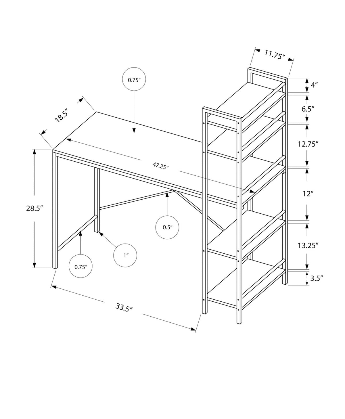 48" White Computer Desk with Storage Shelves for Home Office