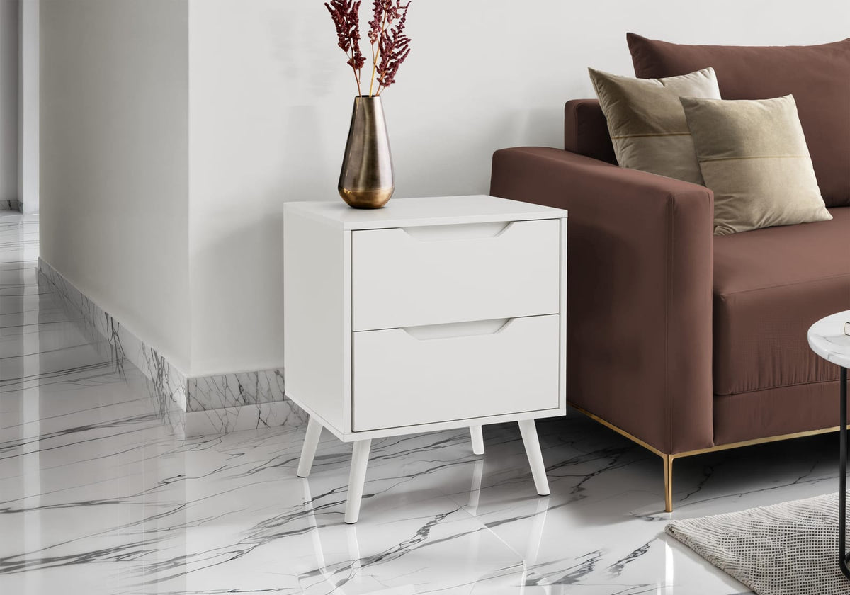 24" White Accent Table with Storage Drawers for Living Room