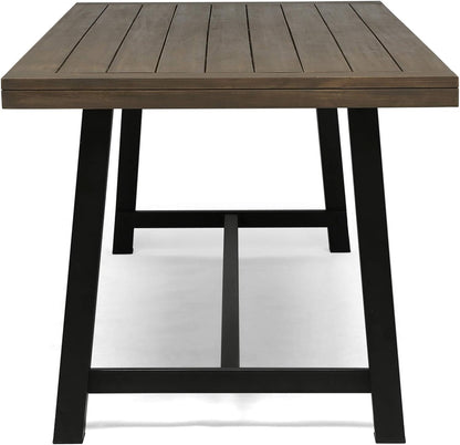 Modern Industrial Acacia Wood Patio Picnic Set in Grey and Black