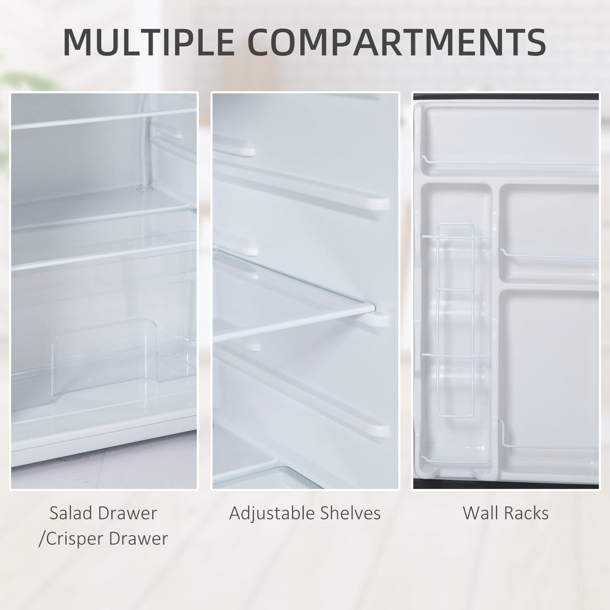 HOMCOM 3.2 Cu.Ft Mini Fridge - Compact Refrigerator, Silver for Dining Room