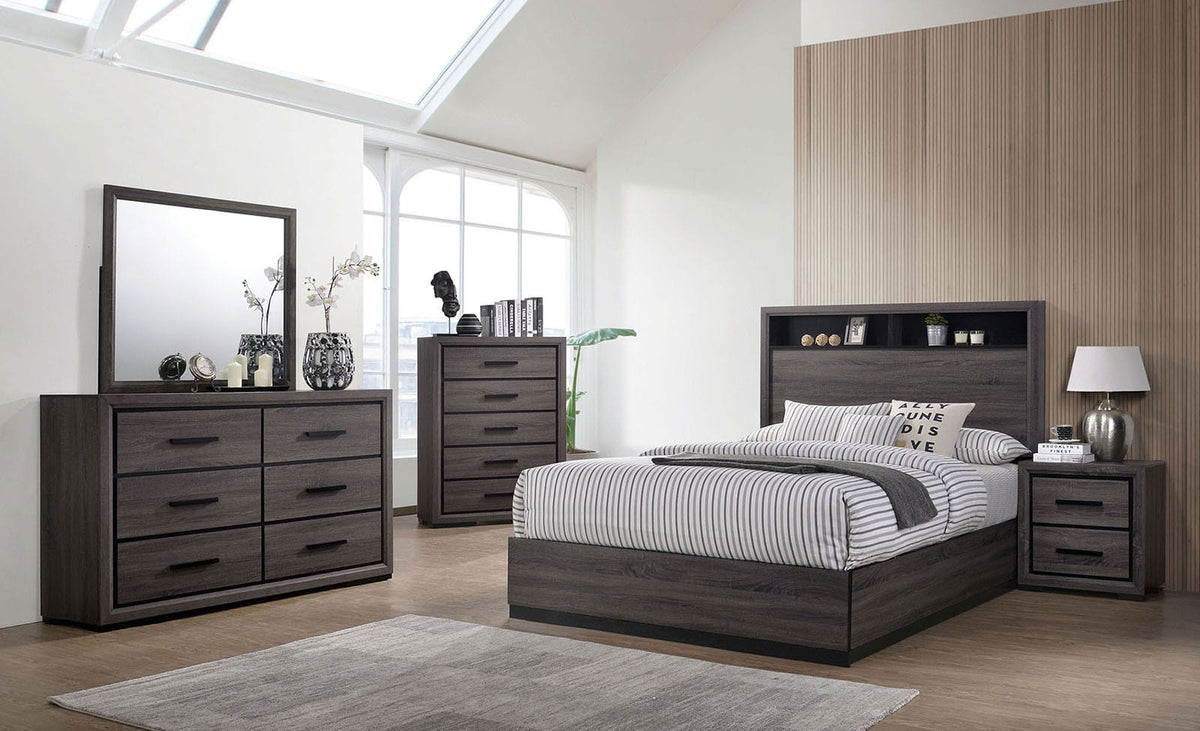 Contemporary Gray Paper Chest for Bedroom Storage with Black Trim