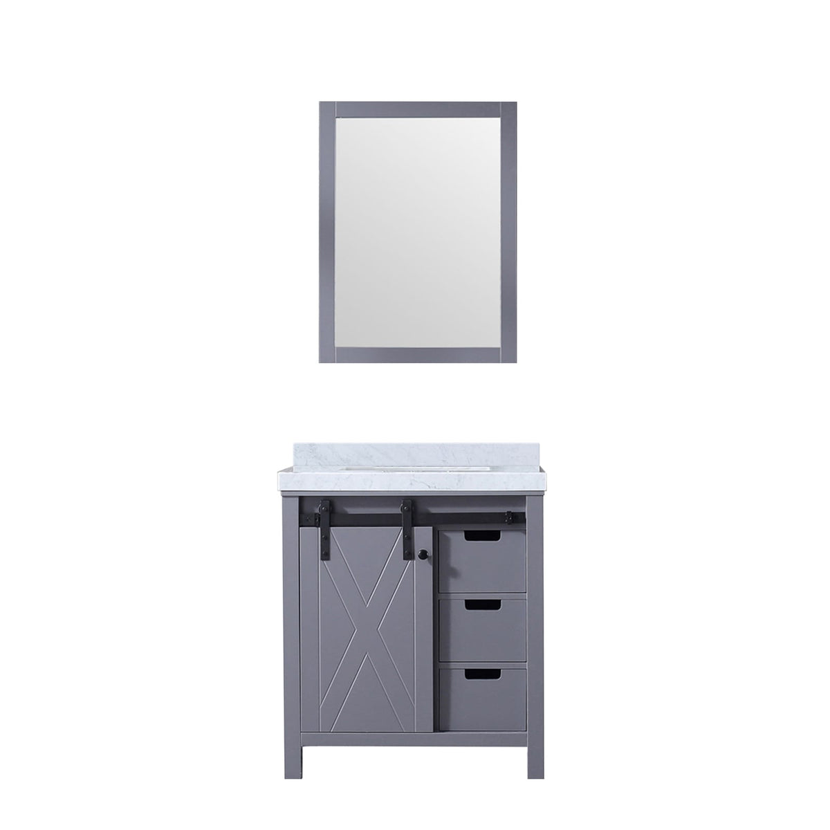 30.5 Inch Dark Grey Bathroom Vanity with Marble Top and Mirror