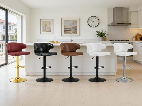 Rotating Adjustable Bar Stool - Black White PU Leather, Durable & Stable