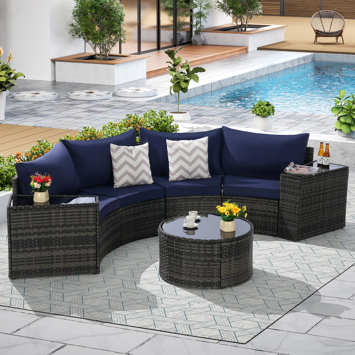 Dark Blue 7 Piece Patio Set - Outdoor Sofa Set