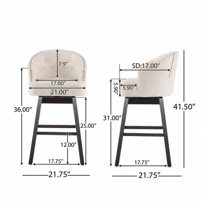360 Degree Swivel Barstool Set Beige - Durable Rubber Wood Frame