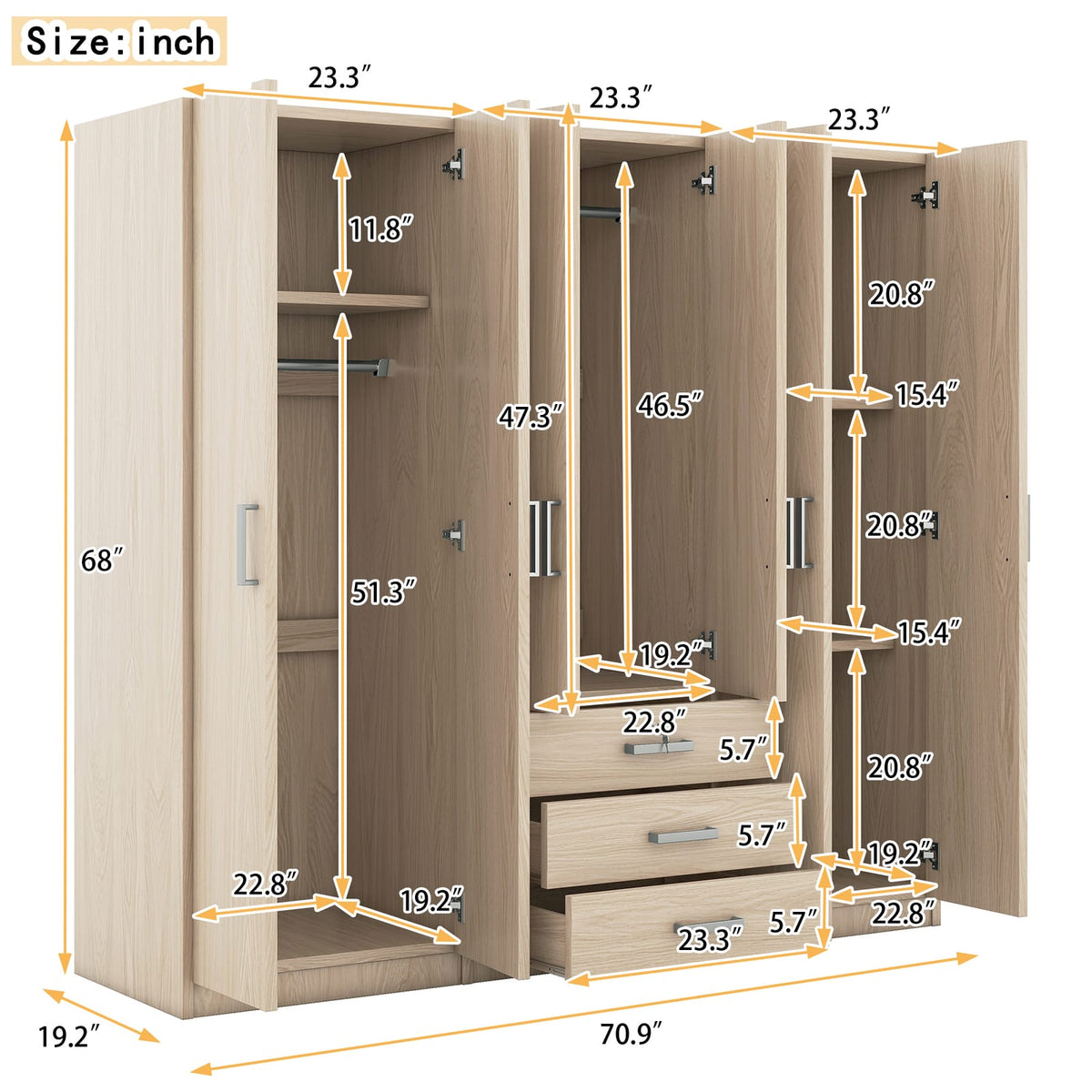 6-Door Wooden Wardrobe - Brown Storage for Bedrooms