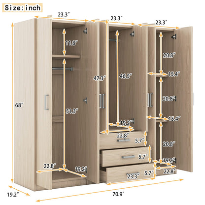 6-Door Wooden Wardrobe - Brown Storage for Bedrooms