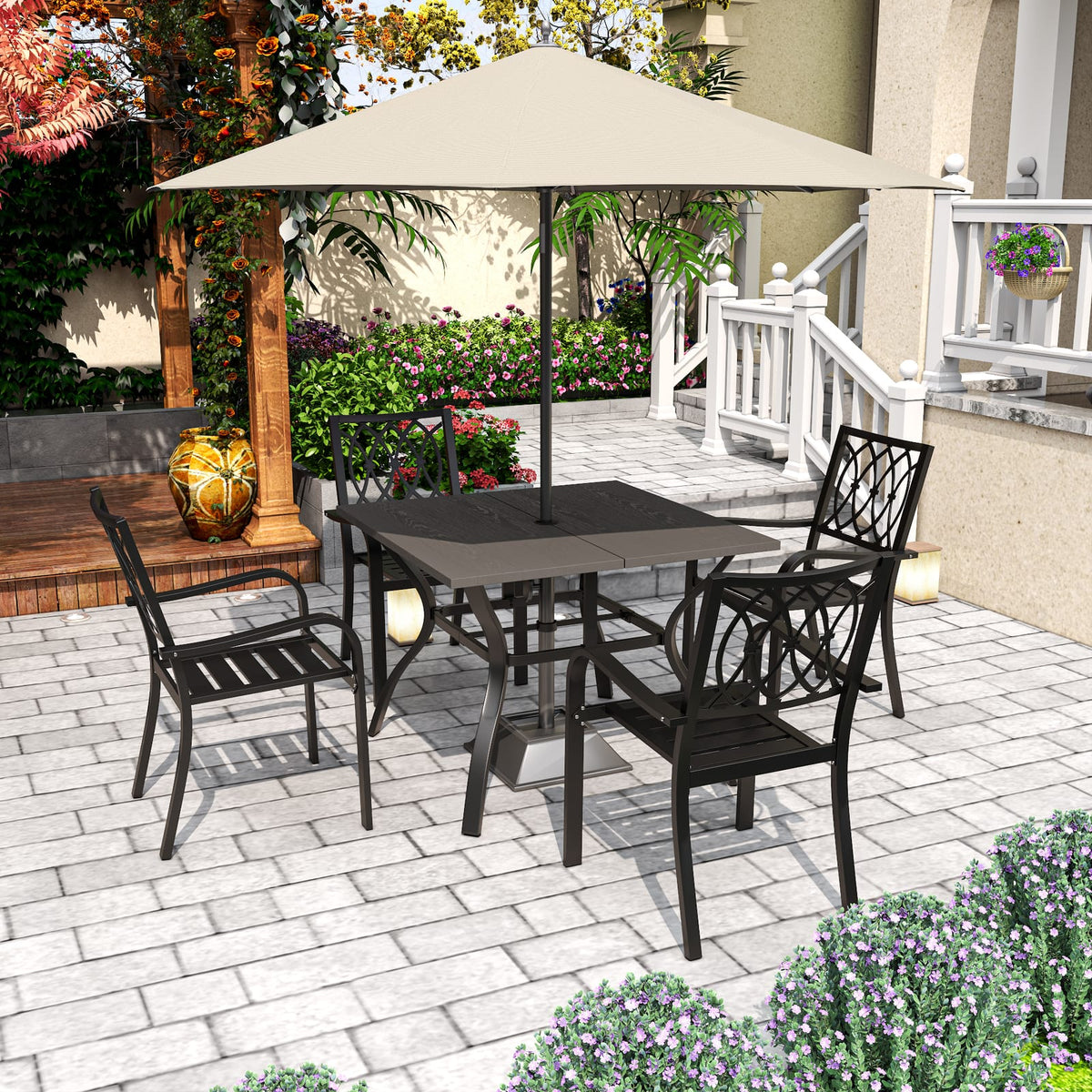 Black Metal Poolside Chairs for Garden Patio Seating with 350LB Capacity