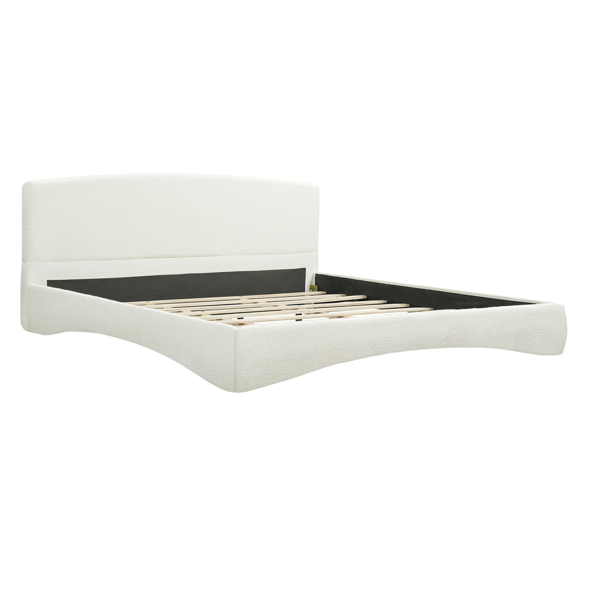 Cream King Upholstered Bed with Smart Lighting - Curved Design