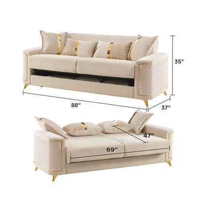 Ivory Polyester Sofa - 88" Modern Sofa