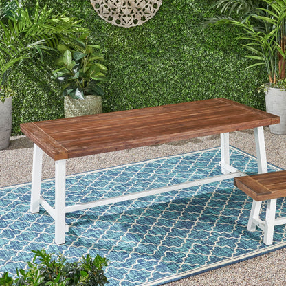 Acacia Wood Outdoor Dining Table with Metal Frame for Garden
