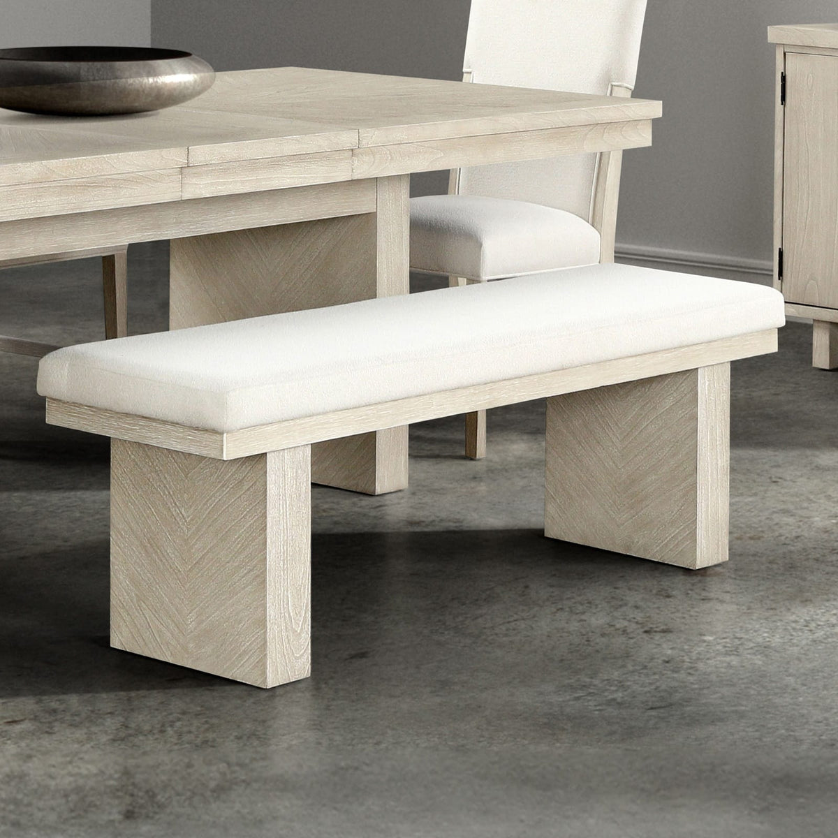 Natural Farmhouse Dining Bench with Fabric and Foam Cushion