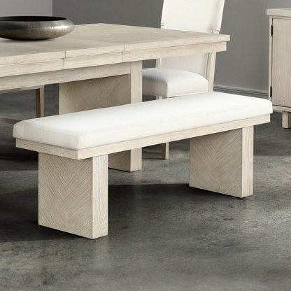 Natural Farmhouse Dining Bench with Fabric and Foam Cushion