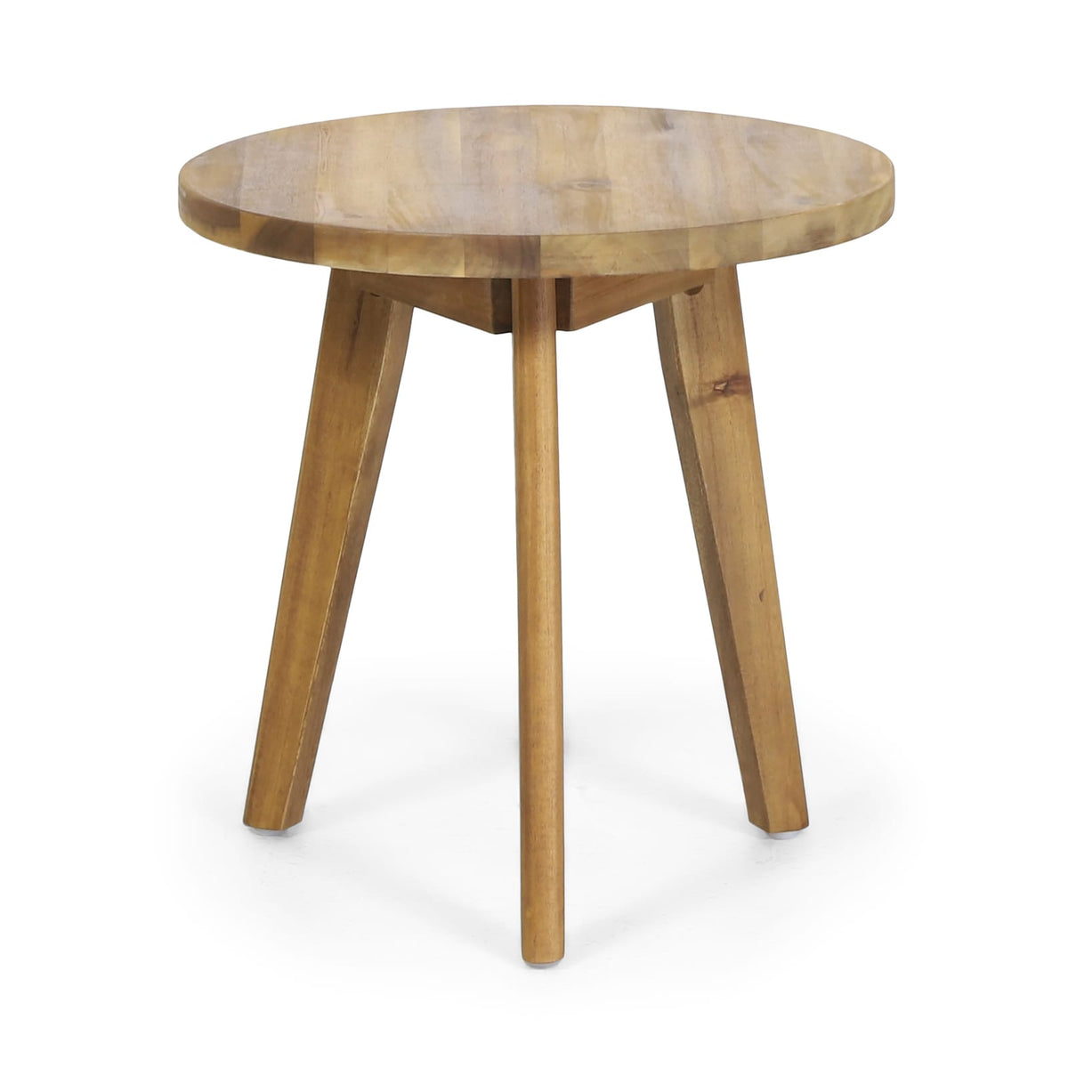 Natural Wood Round End Table for Garden or Poolside Patio Decor