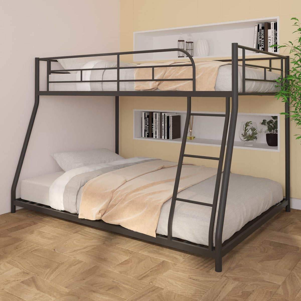 Full Size Bunk Bed with Twin Over Twin Metal Frame - Black